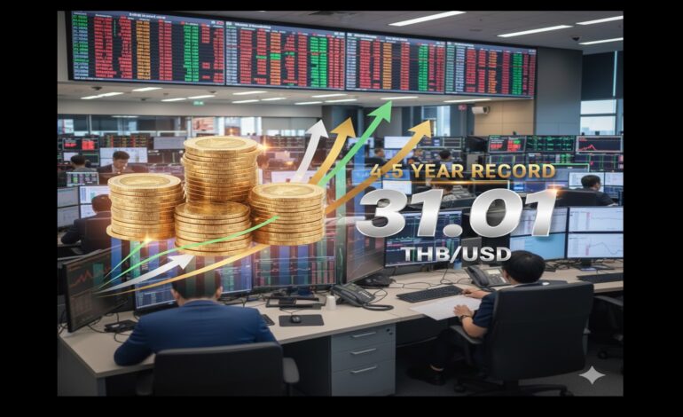 “บาทแข็ง” ทุบสถิติรอบ 4 ปีครึ่ง! เปิดตลาดแตะ 31.01 บาท/ดอลลาร์ รับแรงหนุนทองคำ–คาดเฟดลดดอกเบี้ย