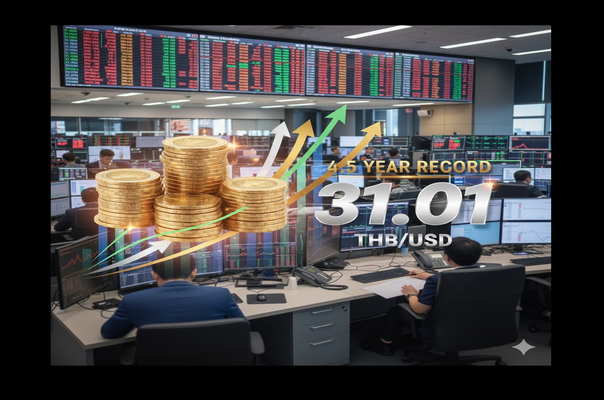 “บาทแข็ง” ทุบสถิติรอบ 4 ปีครึ่ง! เปิดตลาดแตะ 31.01 บาท/ดอลลาร์ รับแรงหนุนทองคำ–คาดเฟดลดดอกเบี้ย