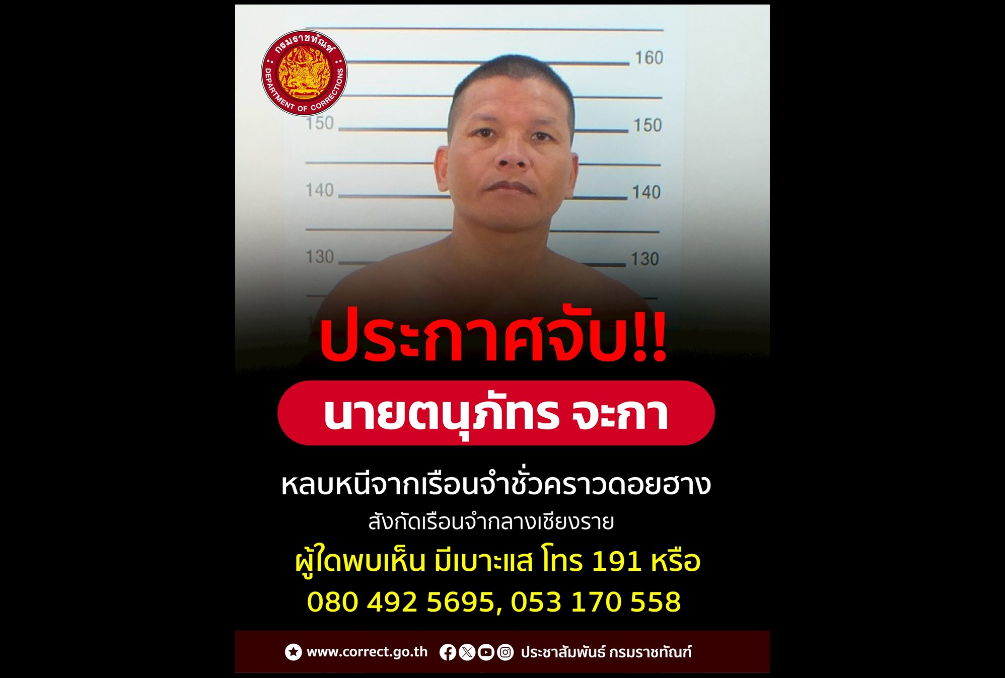 ด่วน! ประกาศจับ “ผู้ต้องขังดอยฮาง” แหกคุกหลบหนี เร่งไล่ล่าจับกุม