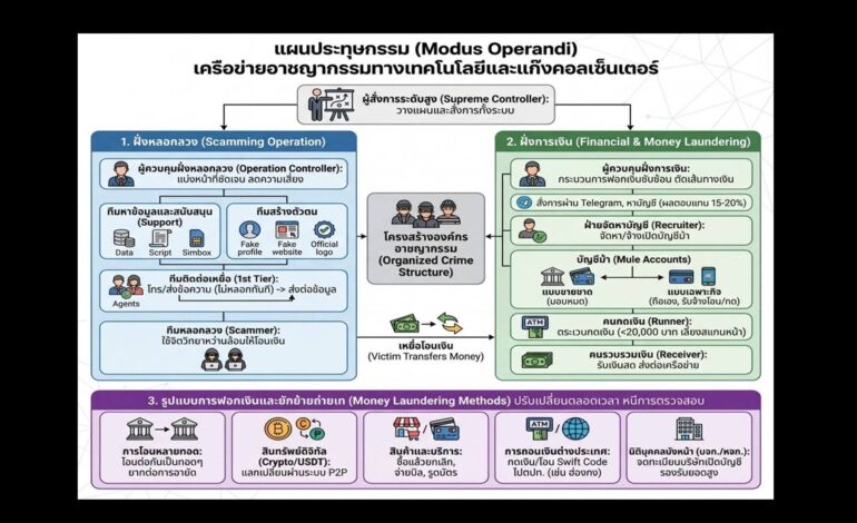 “ศปอส.ตร.” เปิดโปงโครงสร้างแก๊งคอลเซ็นเตอร์ แยกทีมหลอกลวง–ฟอกเงิน ทำงานเป็นระบบ