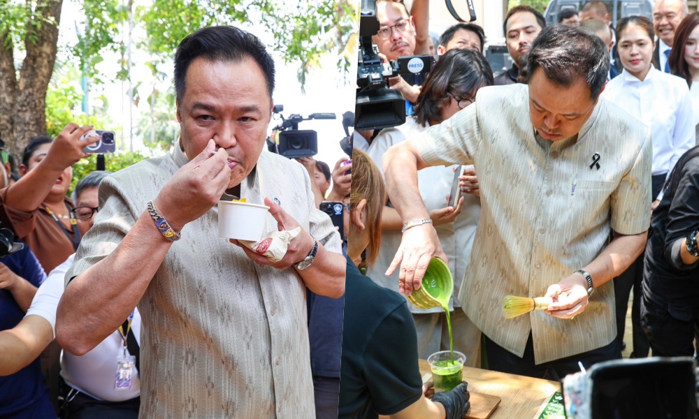 สานสัมพันธ์สื่อทำเนียบฯ “อนุทิน” ชงมัจฉะ กินไอศกรีม โชว์ทิ้งขยะเอง