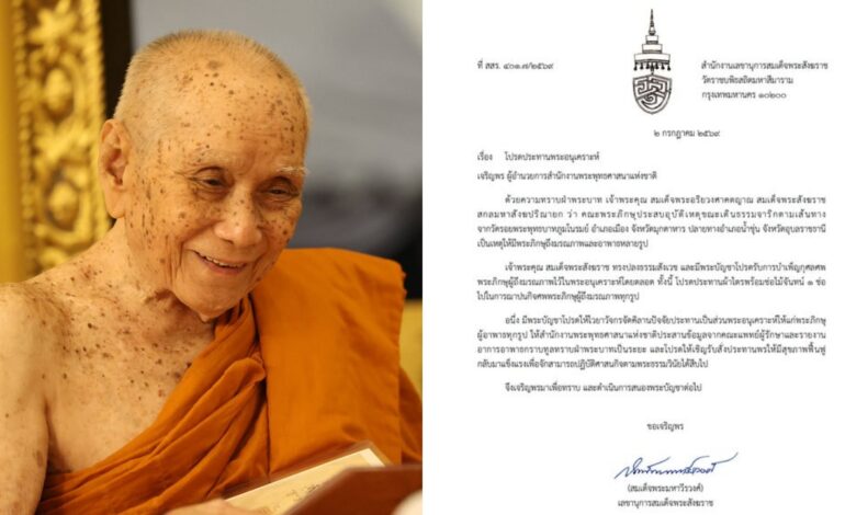 “สมเด็จพระสังฆราช” โปรดรับศพพระมรณภาพเหตุรถชนขบวนธรรมจาริกไว้ในพระอนุเคราะห์ ประทานผ้าไตร-คิลานปัจจัย