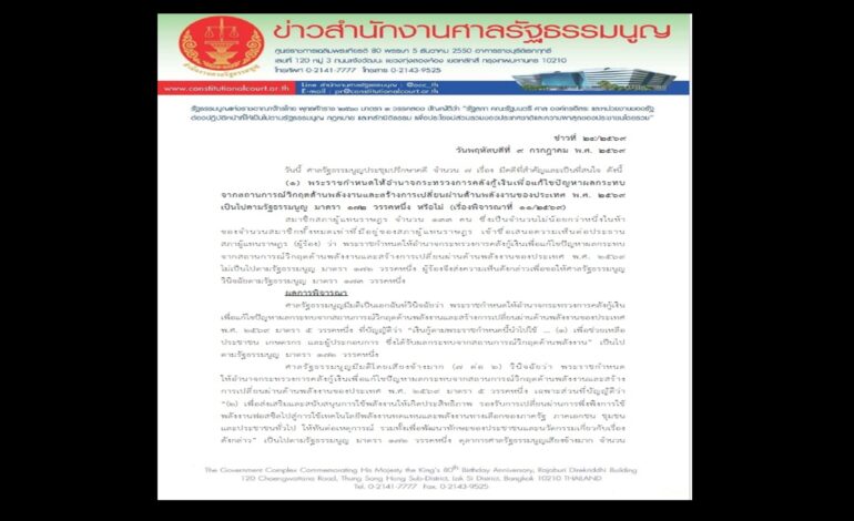 “ศาล รธน.” มีมติ 7 ต่อ 2 ชี้ พ.ร.ก.กู้เงิน 2 แสนล้าน เปลี่ยนผ่านพลังงาน ไม่ขัดรัฐธรรมนูญ